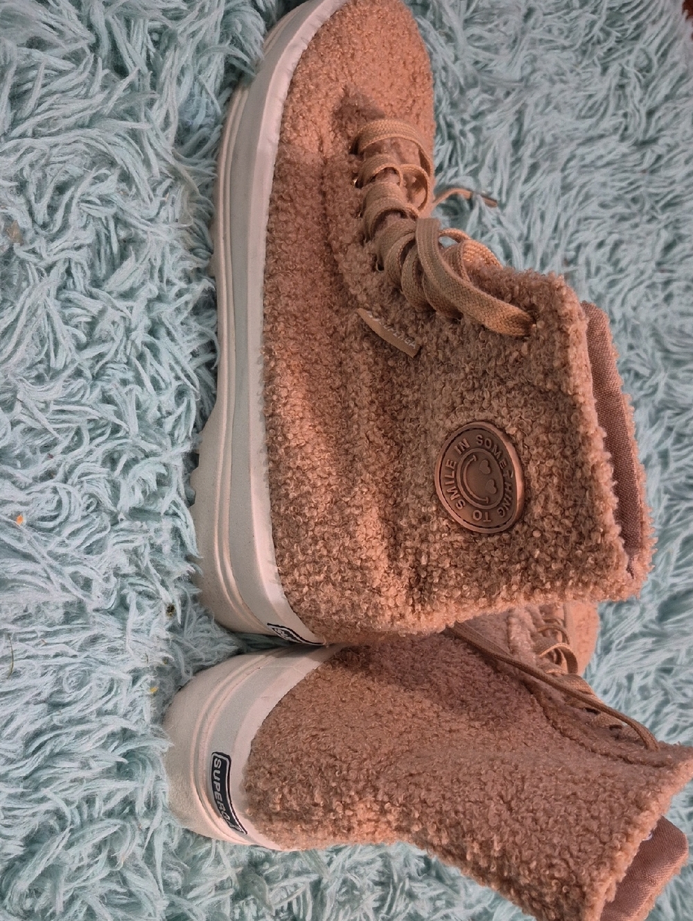 Superga Teddy Sherpa High-Top Sneakers in Light Brown